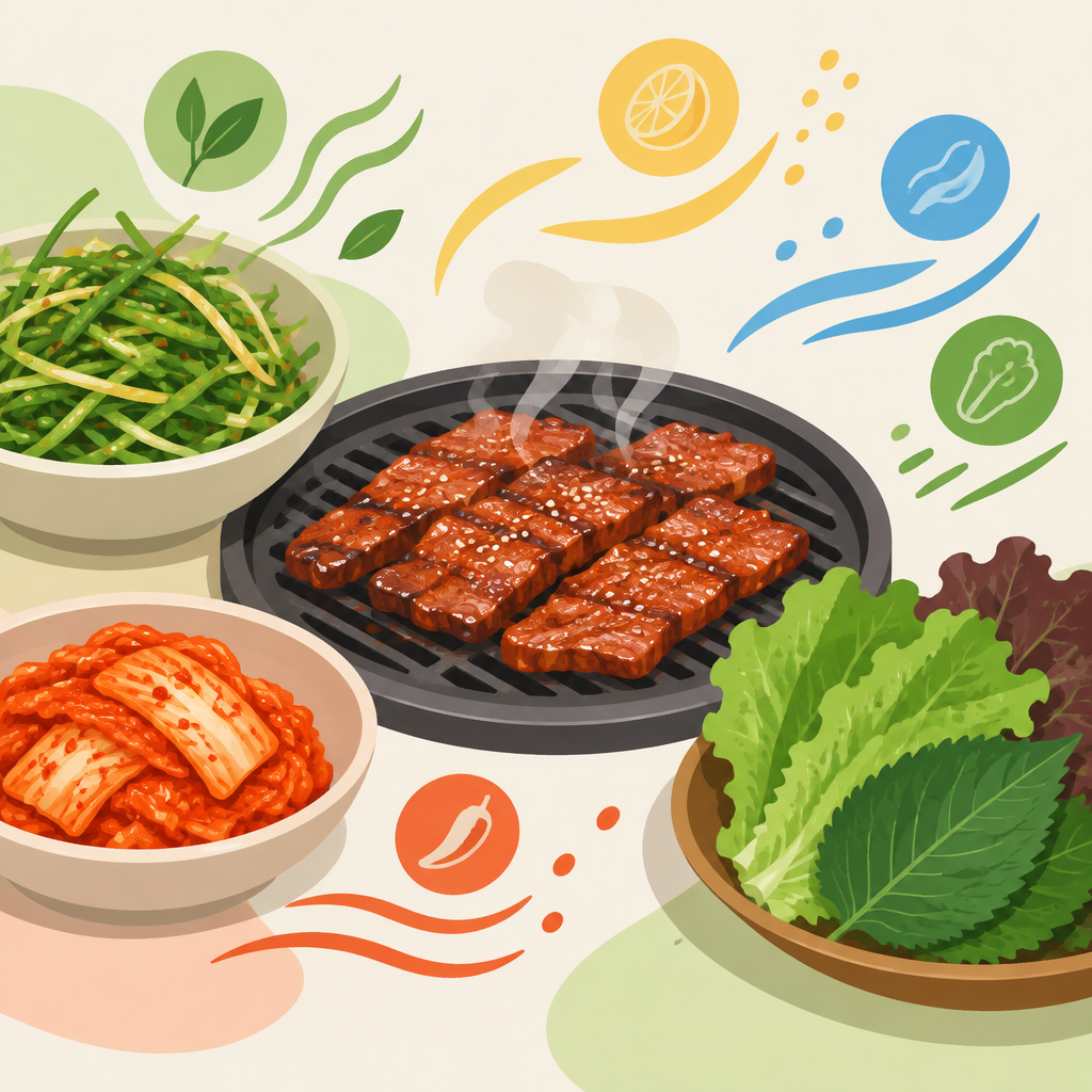 AI 생성 설명 이미지: 안산일동맛집 유니드정육식당 | 양념갈비 곁들임의 맛과 식감 비교하기
